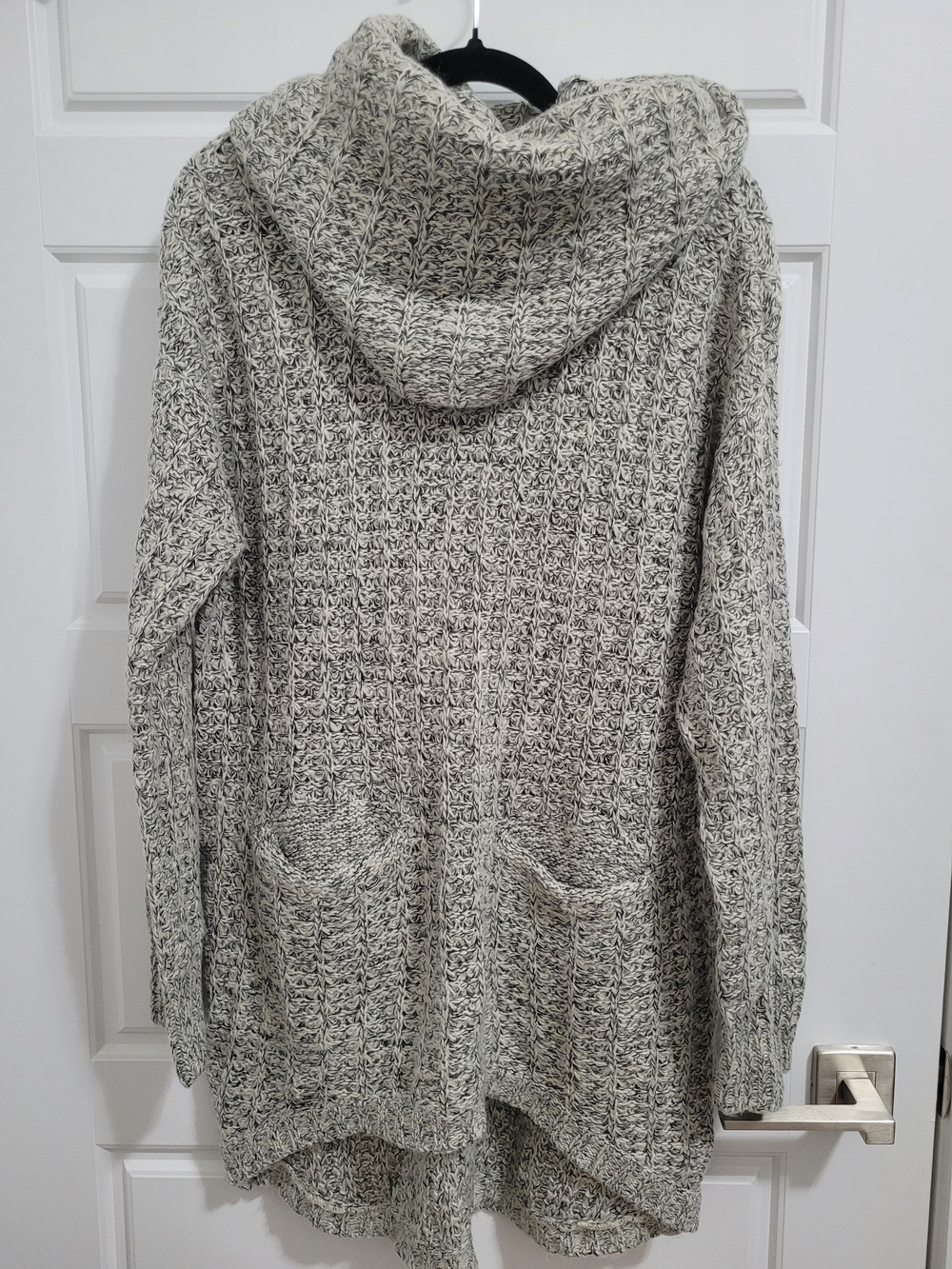 RD Style Hooded Marled Knit Cardigan - Cream and Black
